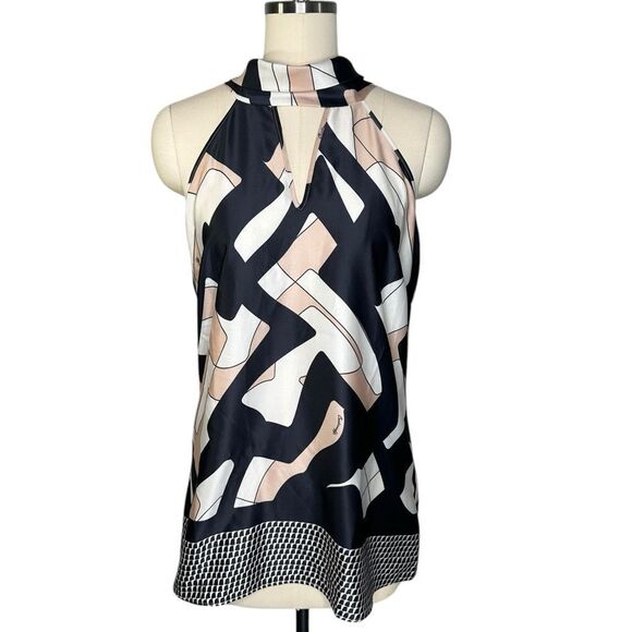 cristinaeffe Black Print Mock Neck Sleeveless Top | Size 8 - Picture 5 of 9